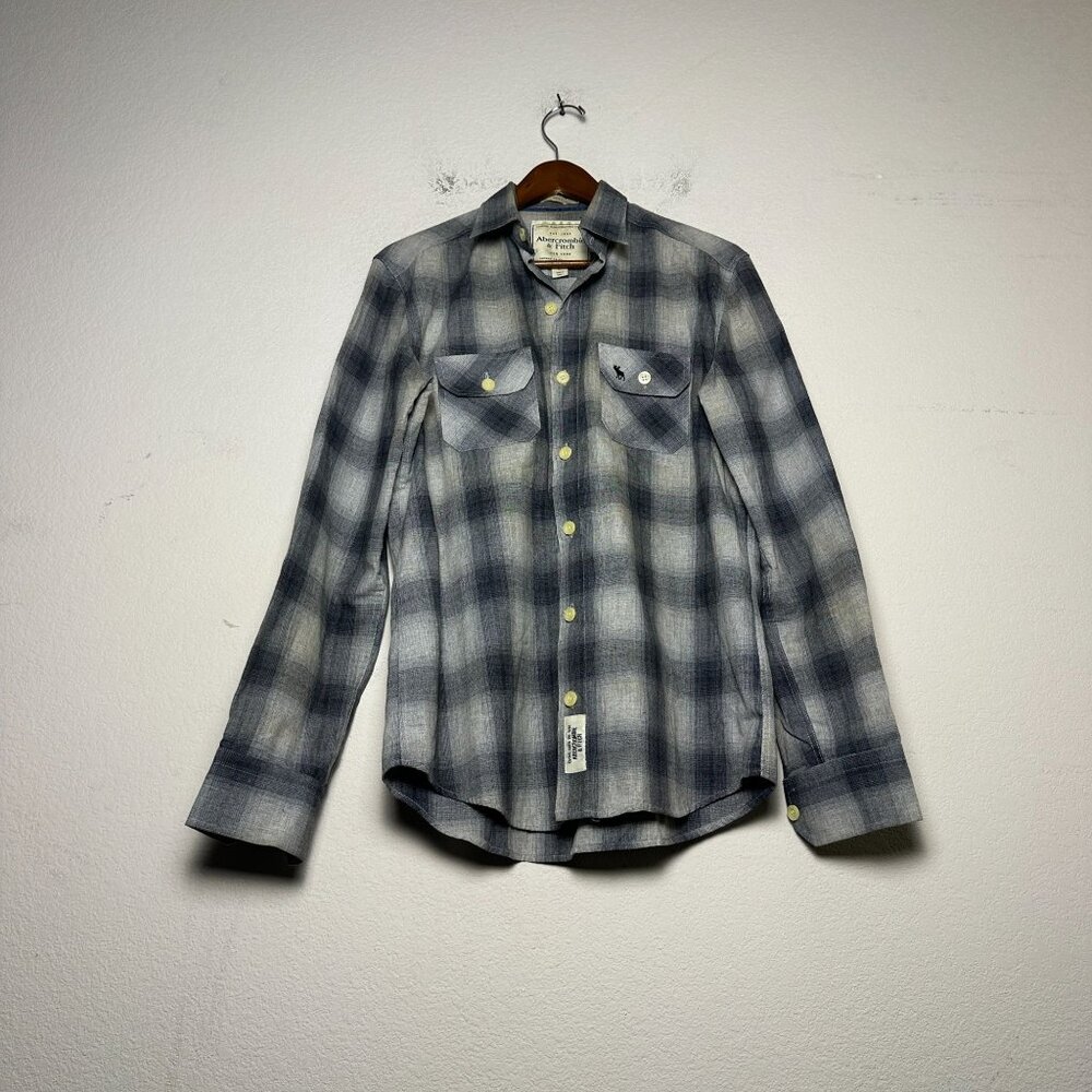 Abercrombie & Fitch Men L Button Up Casual Shirt  Plaid Fall Blue White Fall Pre